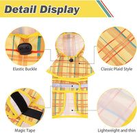 Dog Raincoat Hooded Slicker Poncho with Leash Hole - M:15-20lbs / Plaid Yellow - image 3