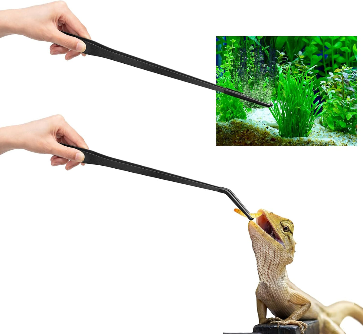 Lasnten 2 Pcs Reptile Feeding Tongs, Long - Black / 18.5 Inch, 18.9 Inch