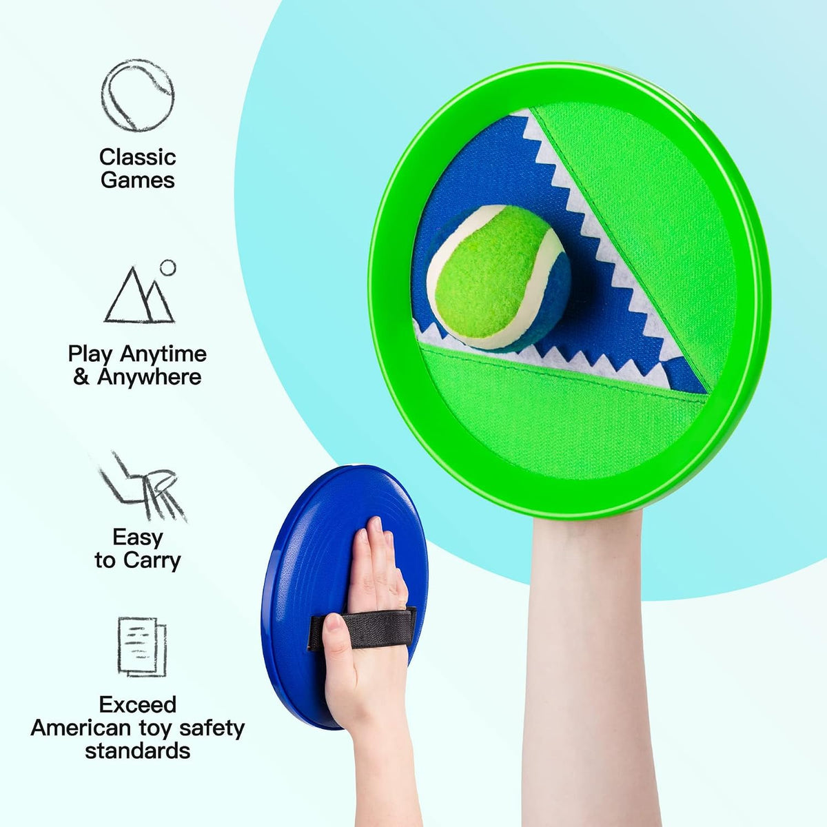 EVERICH TOY Toss and Catch Ball Game Set - Dark Blue Green-b / 2 Paddles 2 Balls - image 3