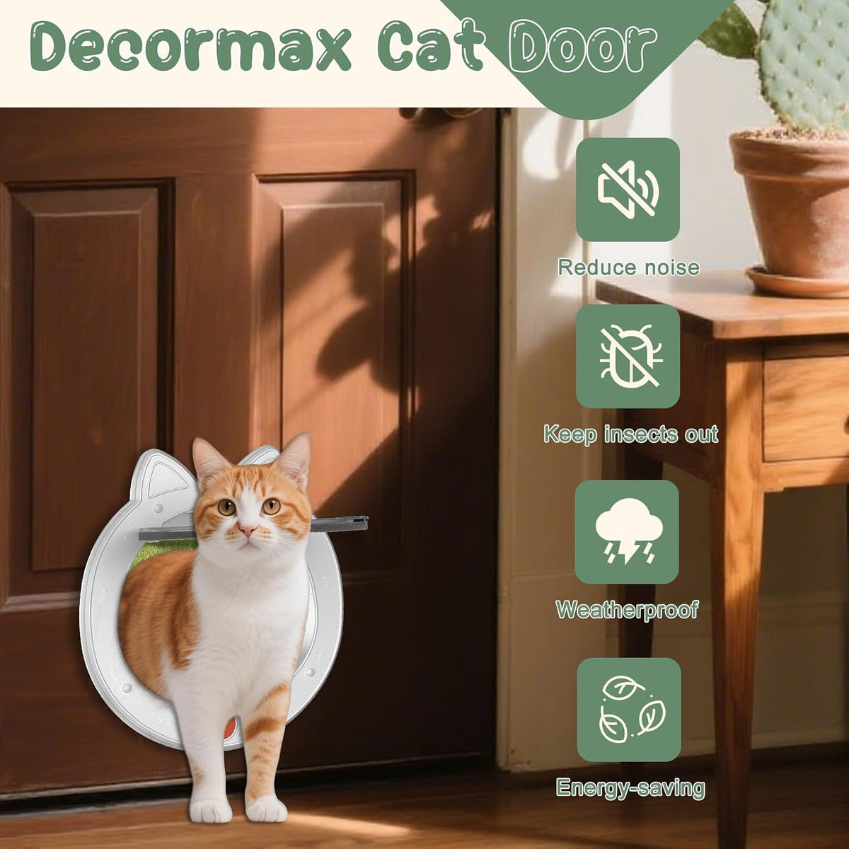 Cat Door with 4-Way Lock, Cat Door for Exterior Door with Magnetic Flap, Weatherproof Pet Door - image 2
