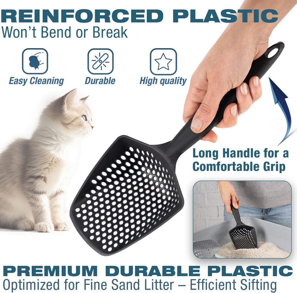 Set of 1 Fine Mesh Cat Litter Scoop with Small Holes - Set of 2 / Gray - image 2