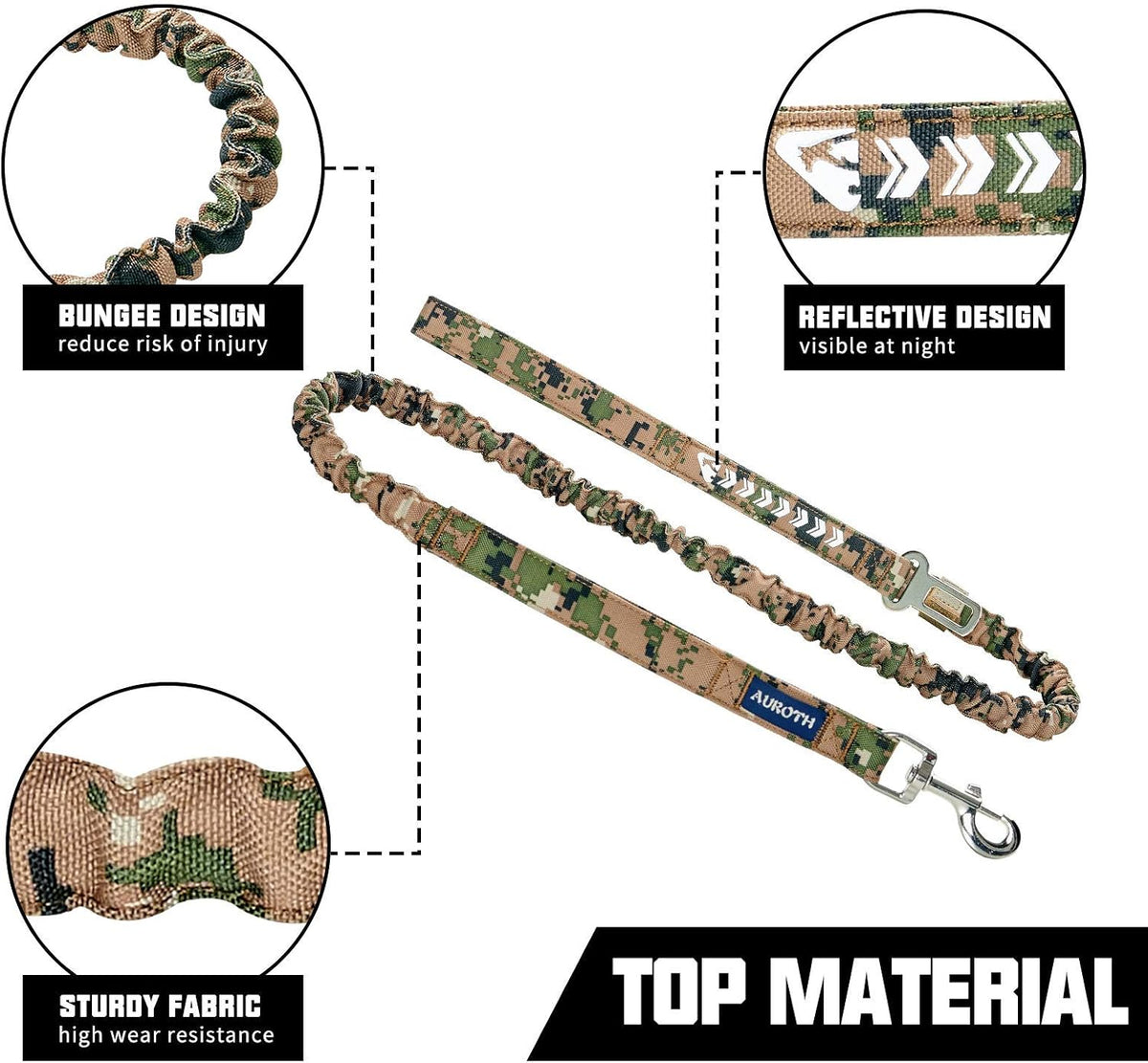 AUROTH Bungee Dog Leash for Large Dogs - Woodland Camo / MAX: 6 FT - image 3