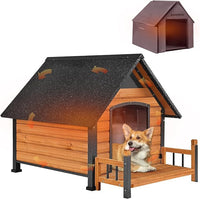 AIVITUVIN Outdoor Dog House with Anti-Chewing Iron Surround Insulated Liner Dog Kennel for Large Breed Dog Shelter Weatherproof (Brown 50.9" D x 37.4" W x 37.2" H)