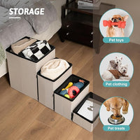 Dog Stair for Small Dogs with Storage, 21" H Foldable Pet Step with Soft Cover, Older Cat Ramp for High Bed or Car, Lightweight, Comfort, 39.7x13x21.2 inch, 5 Tiers, Beige