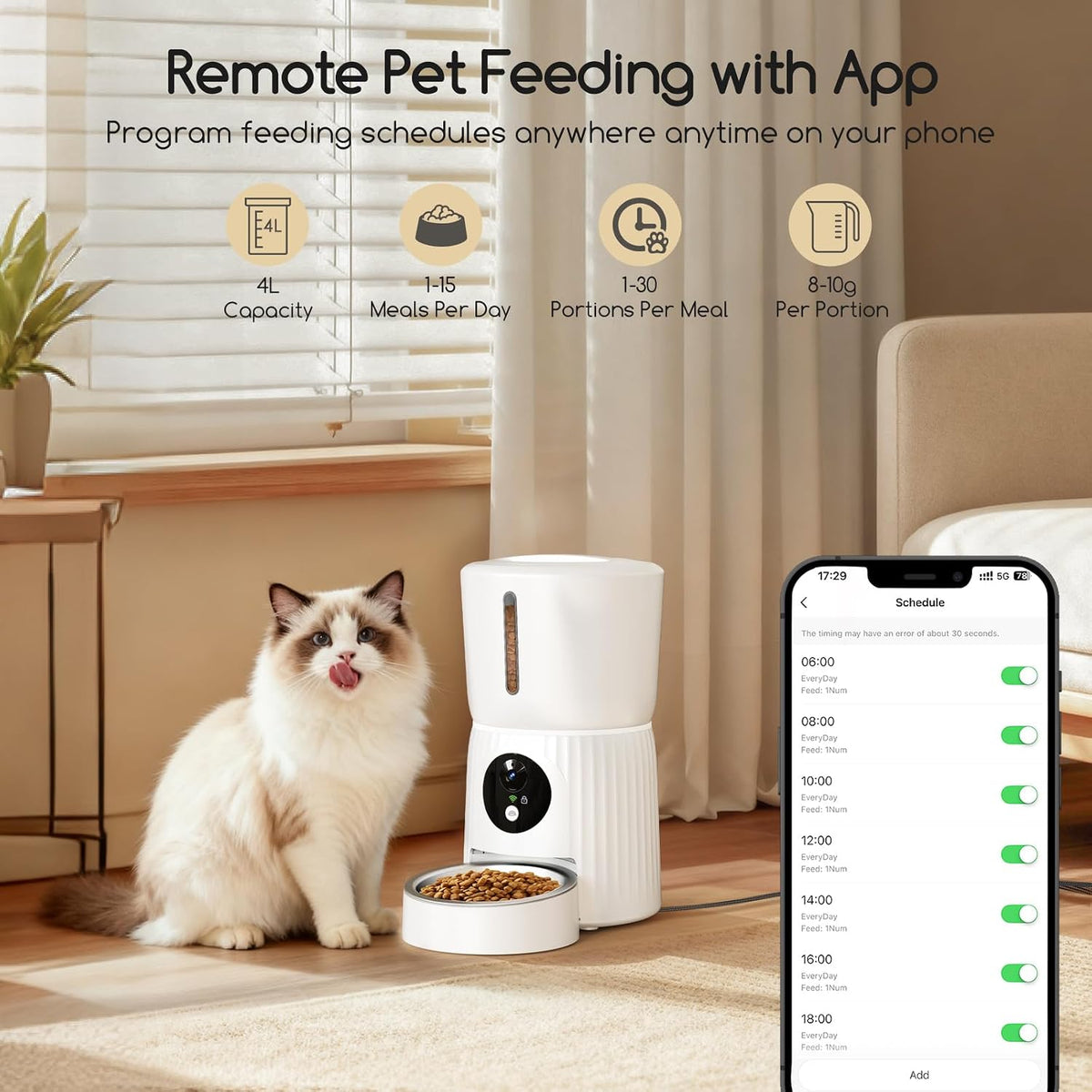Faroro Automatic Cat Feeder with Camera - White / 1080P Camera - image 3
