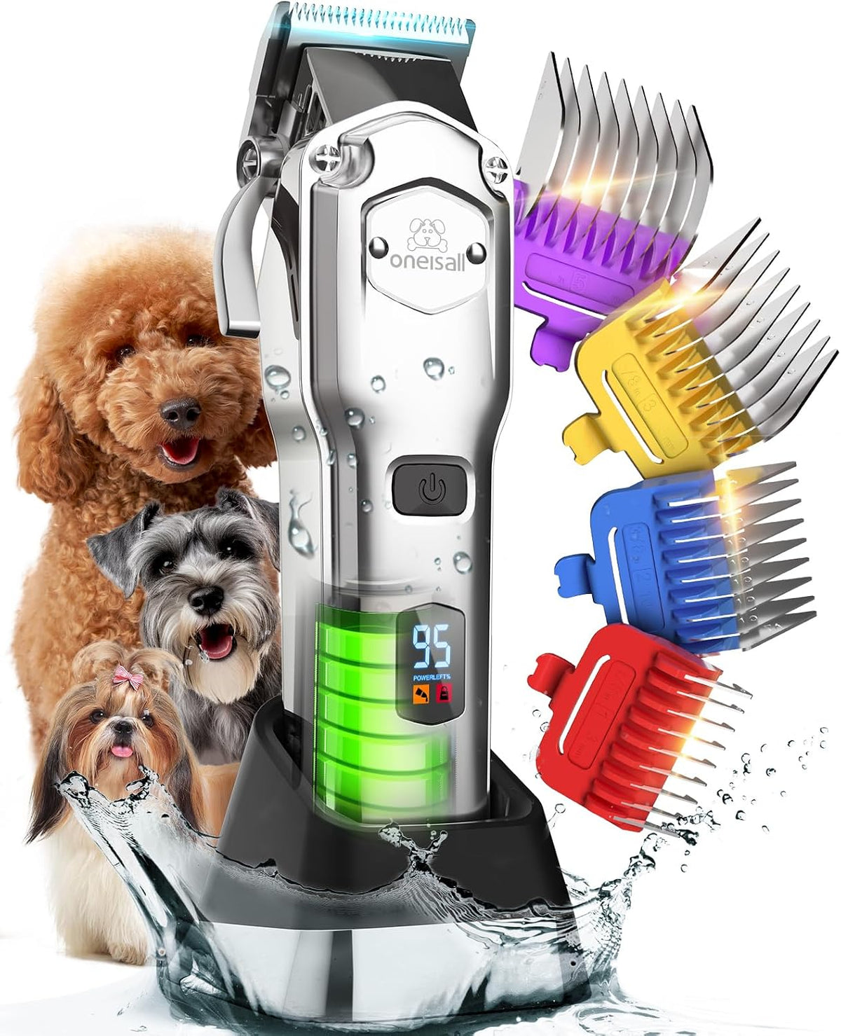 oneisall Dog Clippers for Grooming Thick Heavy Coats – Essentials for Dogs - Silver Pro Dog Clipper