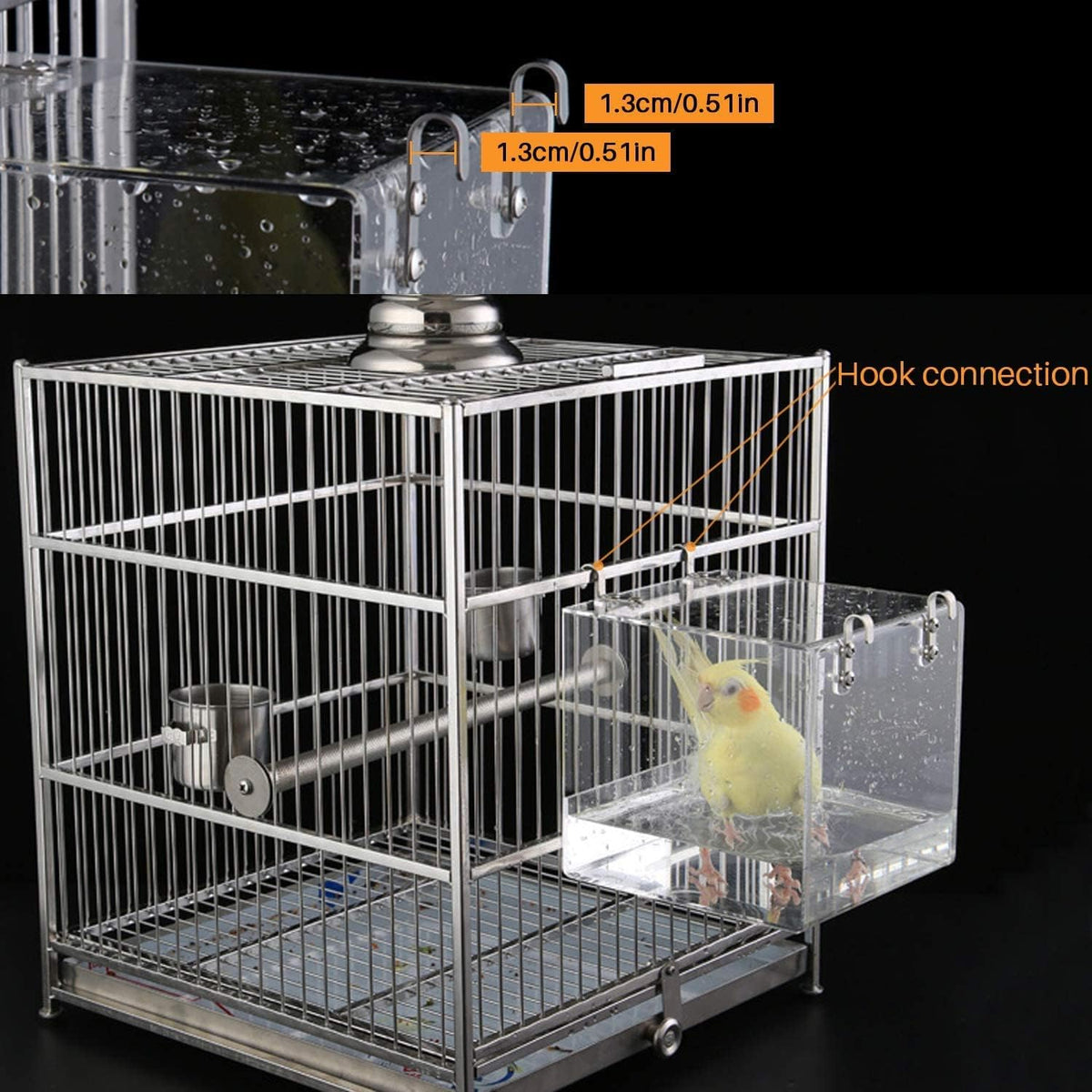 GURECOD Hanging Bird Bath Cube Bird Bathtub Bath Shower Box Bowl Cage - 6.3 x 6.3 x 6.3 inch - image 4