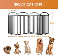 4 Panles Full Matel Freestanding Dog Gates with Door, 96"Extra Wide 36"Tall Free Standing Dog Pet Gate for Indoor & Outdoor. Foldable Pet Fences for Doorways, House, Stairs, Porch, Deck, Yard