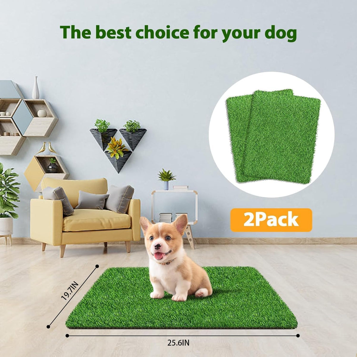30 x 20 inches 2 Pack Fake Grass Pee for Dogs Artificial Grass Rug - 25.6 x 19.7 Inch (Pack of 2) - image 2
