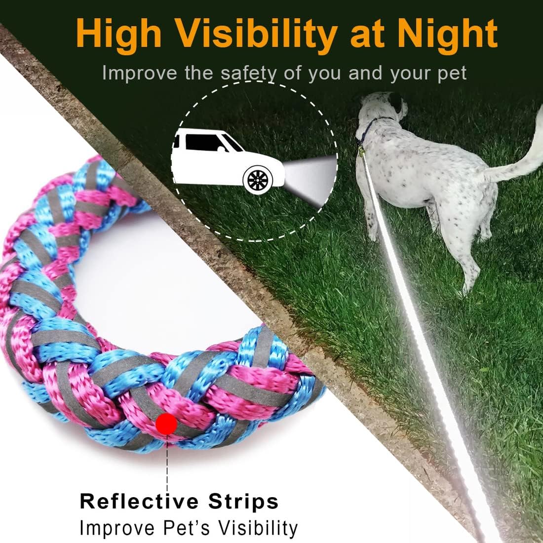 Reflective Dog Leash 2/3/4/6/10ft Braided 1/2" Strong Nylon Rope – Essentials for Dogs - 6ft * 1/2" / Pink - image 2