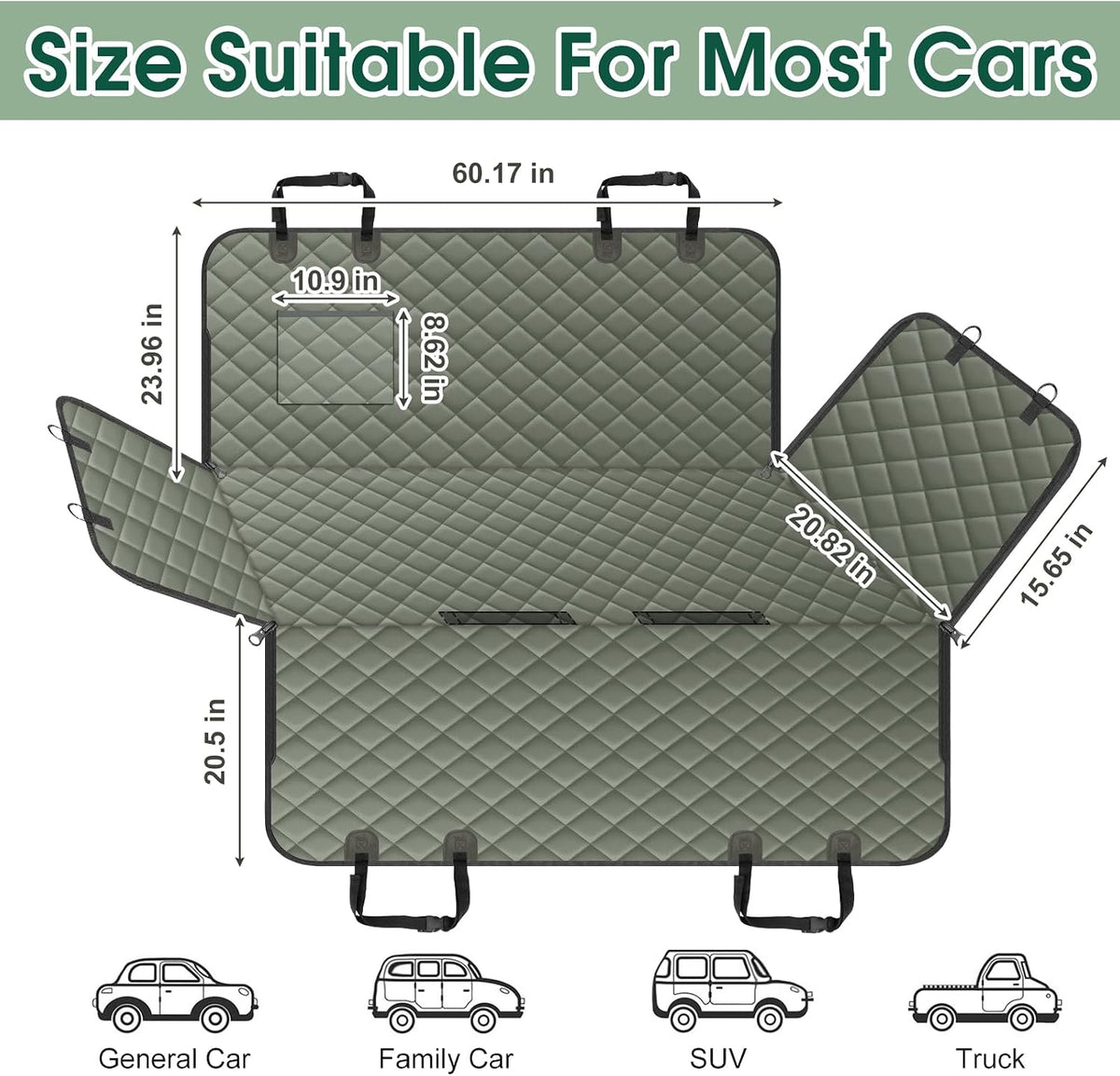 Waterproof Dog Car Seat Cover for Back Seat, Pet Hammock, L - Grayish Green / Small,Standard - image 2