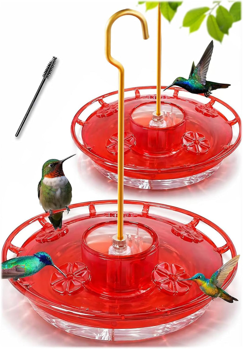 2 Pack 16 oz Saucer Hummingbird Feeders for Outdoors - Clear Ruby / 2-Feeder Set