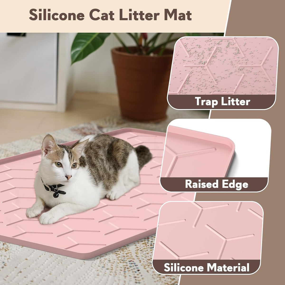 Silicone Cat Litter Mat 34×22 inch, Easy to Clean, Gray – Daily Care for Cats - 34" X 22" / Pink - image 3