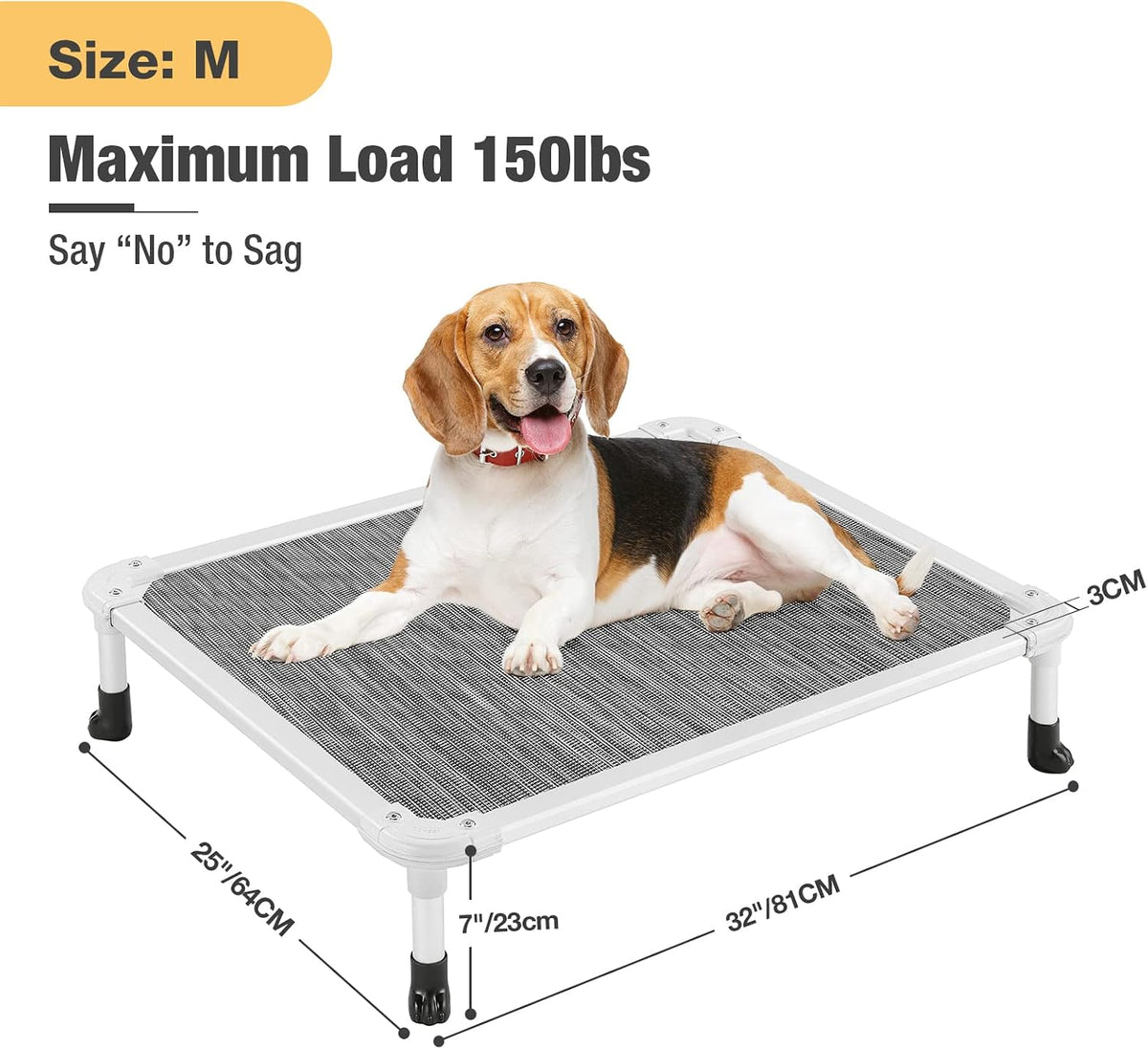 Veehoo Chew Proof Elevated Dog Bed, Cooling Raised Pet Cot - Black Silver / 32.0"L x 25.0"W x 7.0"Th - image 3