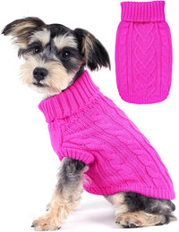 Puppishy knit turtleneck sweater for small dogs with heart and twist pattern