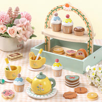 Toyssa wooden tea party set with cupcake stand, teapot, cups and play desserts - view 2