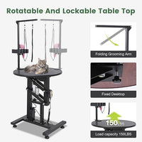 Electric Hydraulic Lift Pet Dog Grooming Table, 24Inch 360° Rotating Grooming Desktop for Small Dogs, with Overhead Arm, Wireless Remote, Tool Organizer, Black