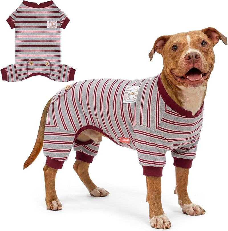 KYEESE Striped Dog Pajamas for Small Dogs Stretchy Onesie for Daily - Grey Stripe / 3XL (60-80lbs)