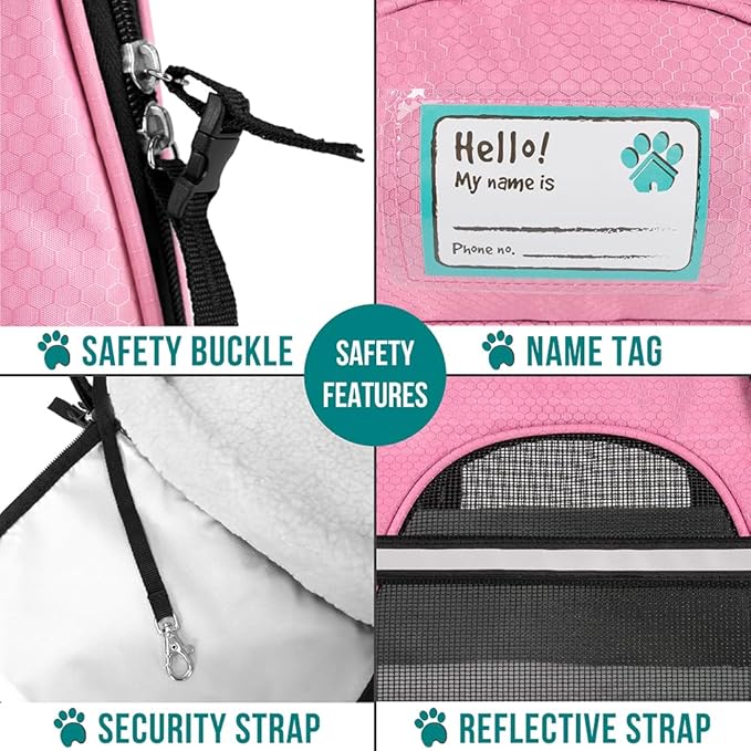 PetAmi Airline Approved Pet Carrier for Cat, Soft Sided Dog Carrier for Small Dogs, Cat Travel Supplies Accessories for Indoor Cats, Ventilated Pet Carrying Bag Medium Large Kitten Puppy, Large Pink