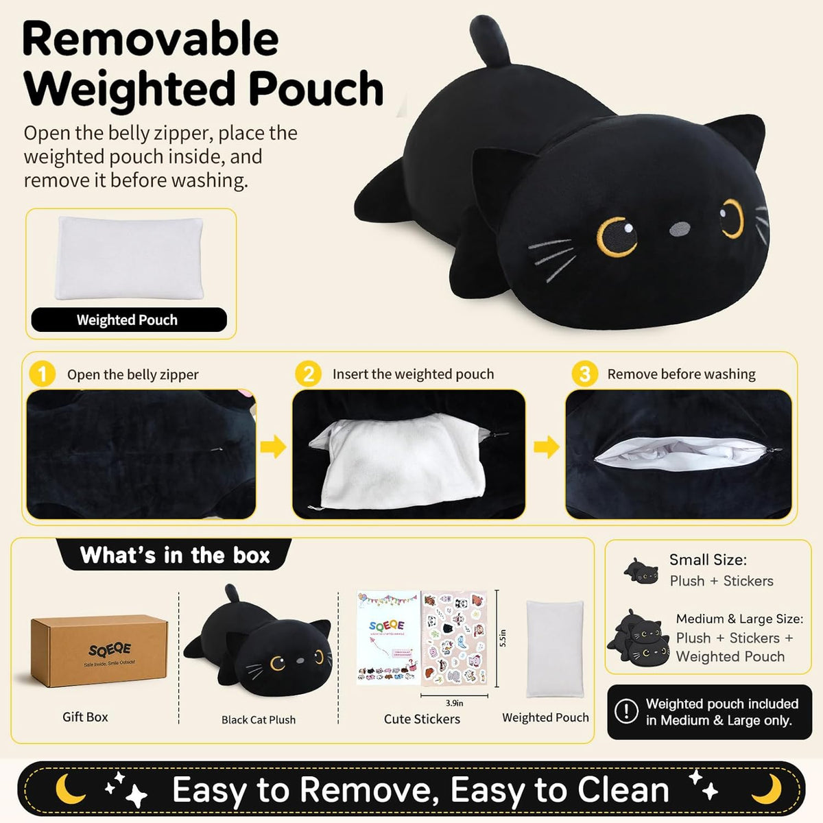 SQEQE Weighted Black Cat Plush - Black Cat / Small(9.8 Inch) - image 2