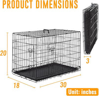 FDW Dog Crate for Medium Dogs 30 Inch Folding Metal WirePet Cage Double Door W/Divider Panel Indoor Outdoor Kennel Leak-Proof Plastic Tray,Black