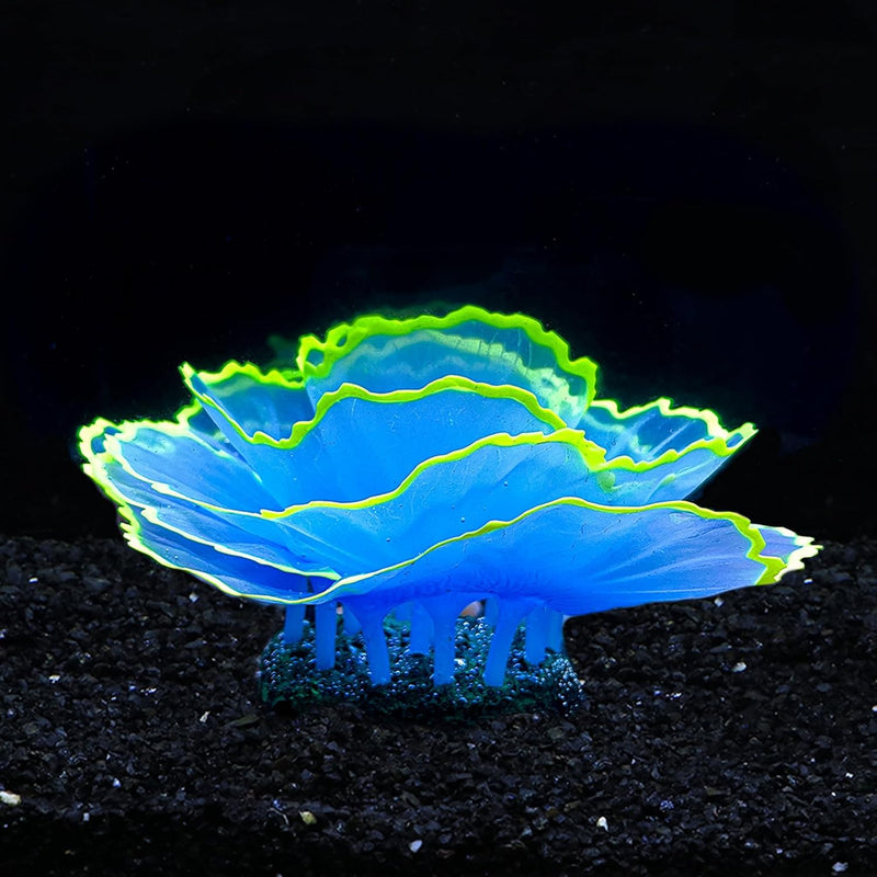 Soft Silicone Glow in the Dark Aquarium Coral Ornament – Essentials for Fish - Blue / Peony