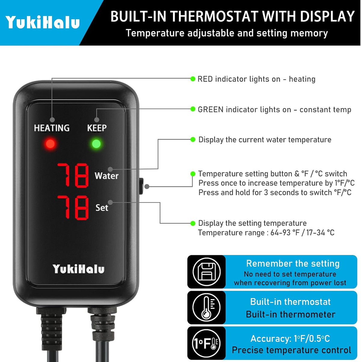 YukiHalu Aquarium Heater 50/100/200/300/500W with Protective Case - 300W - image 2