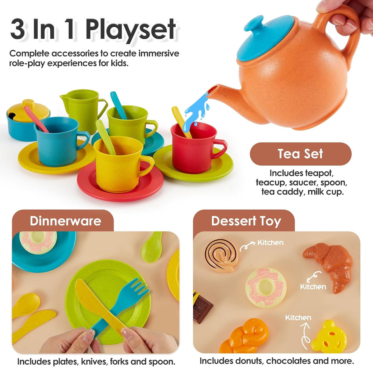 Buyger Kids Kitchen Accessories and Tea Set Play Dishes for Kids - With Storage Box - image 2