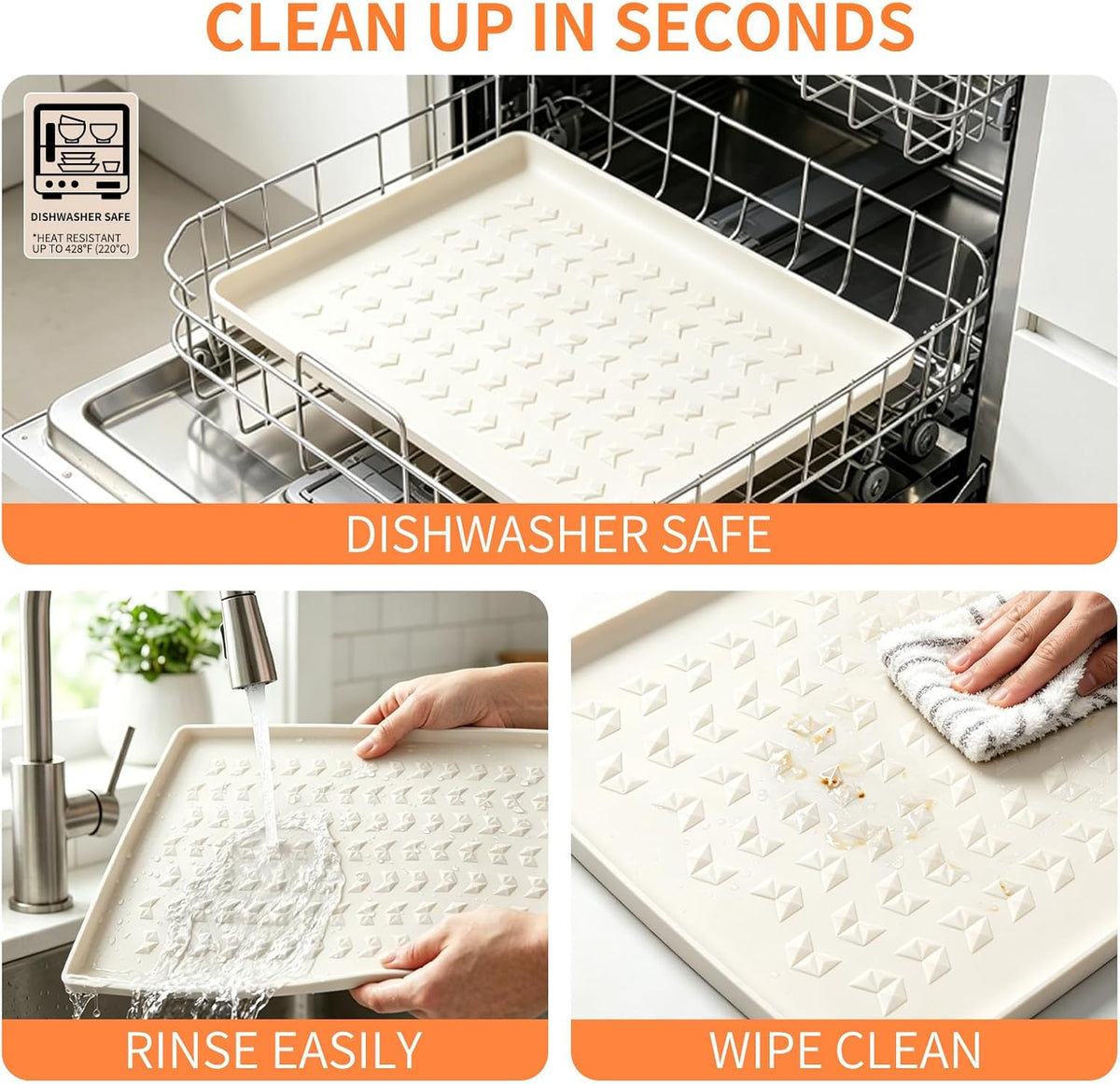 Silicone Pet Feeding Mat, Dog Cat Food Water Bowl Mat - Beige / 24"L x 16"W - image 3