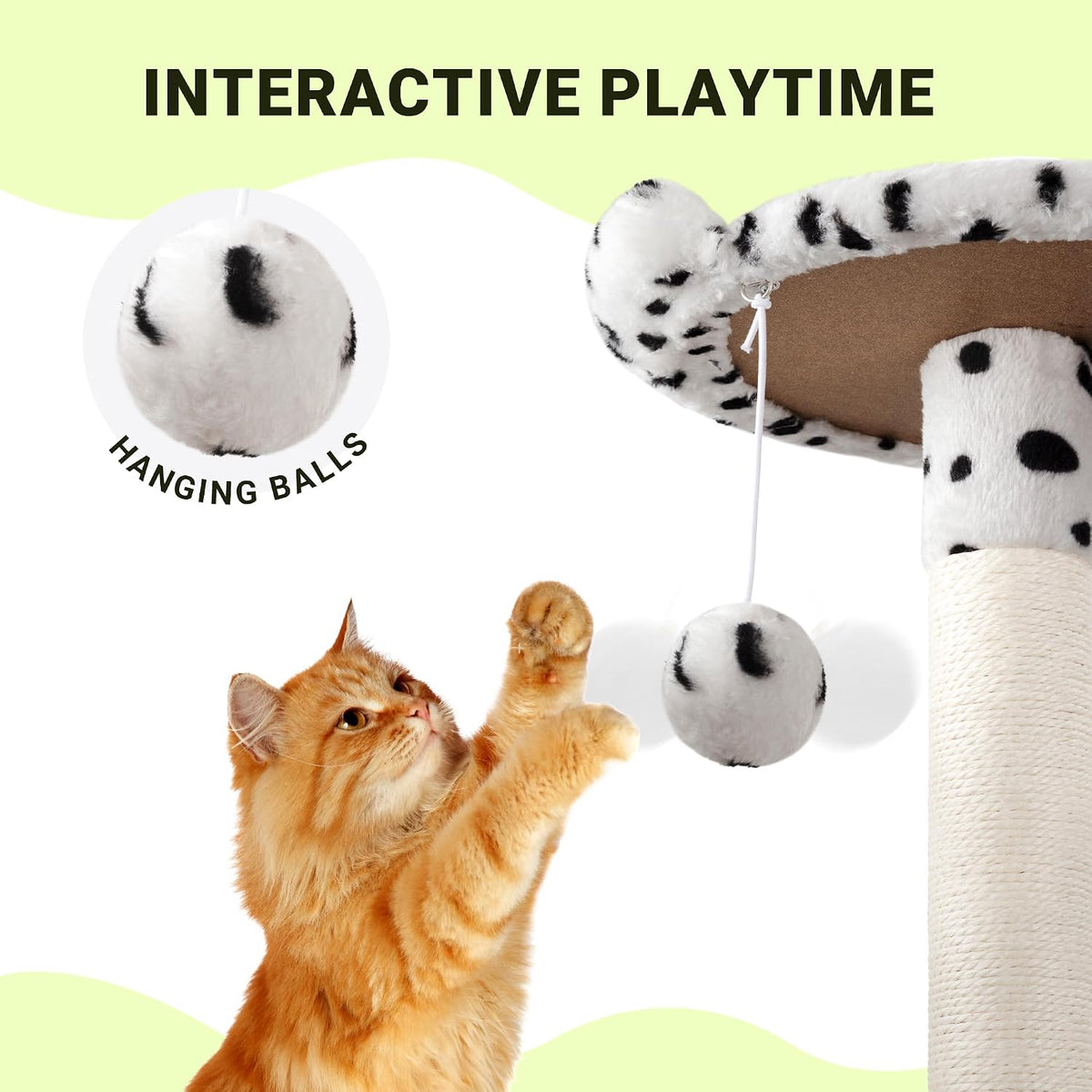 Allewie 64 Inches Cat Tree Tower/Multi-Level Activity Center - White & Black Spot - image 4