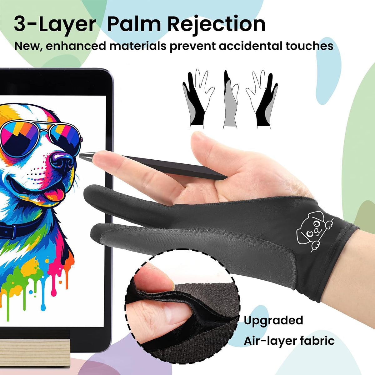 Artist Drawing Glove: 3-Layer Palm Rejection for iPad & Drawing - Midnight Puppy(2 Pack) / Small - image 4