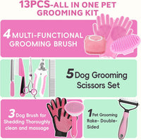 Dog Brush for Shedding 13pcs Bath Grooming Kit with Pet Nail Clipper - Pink 13pcs - image 2