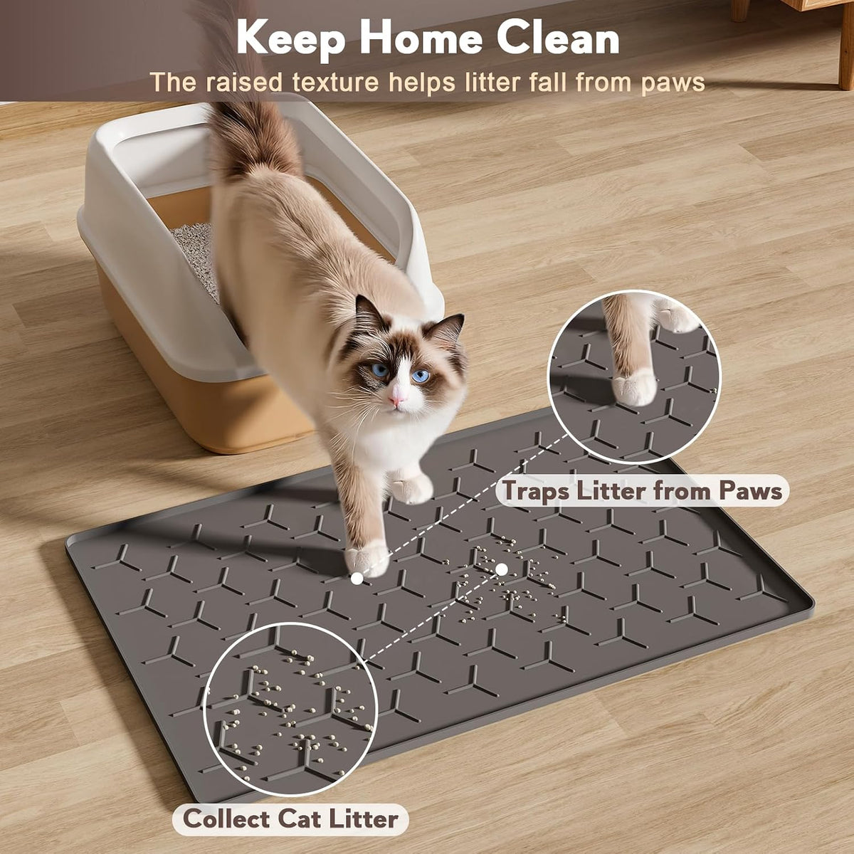 Silicone Cat Litter Mat 34×22 inch, Easy to Clean, Gray – Daily Care for Cats - 24" X 16" / Dark Grey - image 3