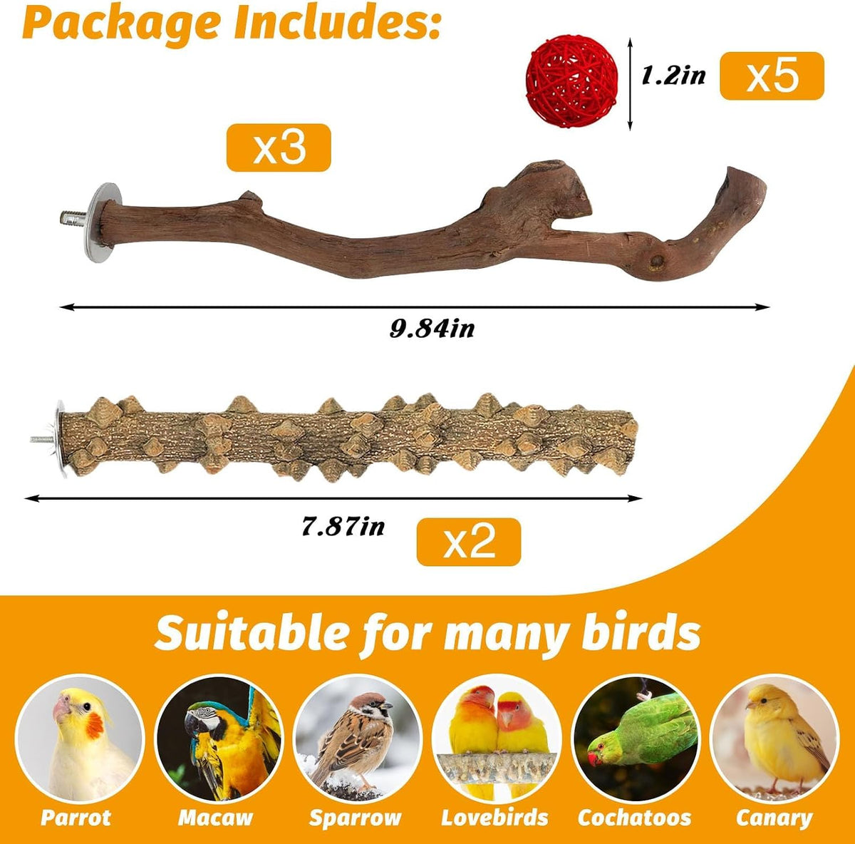 Natural Parrot Perch Bird Stand Pole Wild Grape Stick Paw Grinding - Sichuan Pepper Wood+Grape Stick 5 Pcs - image 2