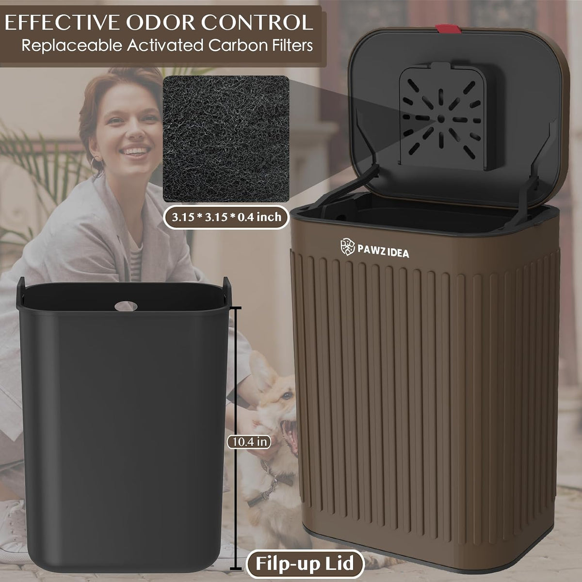 Wall Mount Dog Poop Trash Can Outside Odor Control - Espresso-Walnut Brown - image 3