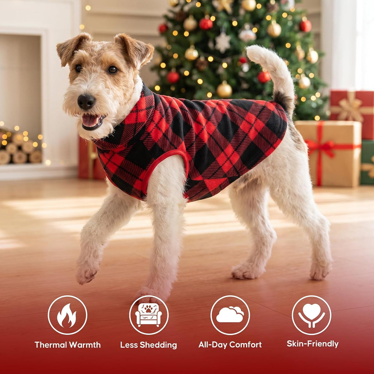 KYEESE 2Pack Dog Sweater for Small Dogs Soft Pet Coats Fleece - Red Plaid / Large (12-18lbs) - image 2