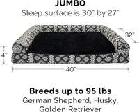 Furhaven Orthopedic Dog Bed for Large Dogs w/ Removable Bolsters & Washable Cover, For Dogs Up to 95 lbs - Plush & Southwest Kilim Woven Decor Sofa - Black Medallion, Jumbo/XL