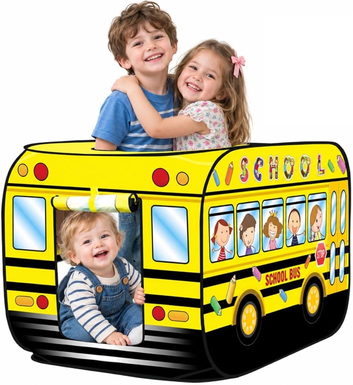 Cecailin fire truck pop up play tent for kids with roll-up door in red - view 2