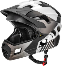 ROCKBROS Kids Full Face Bike Helmet Lightweight Detachable MTB Helmet – Fun for Kids & Family - Silver Black White / Medium
