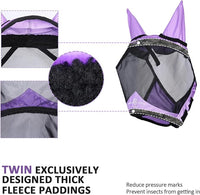 Harrison Howard Pro Luminous Horse Half Face Fly Mask Large Eye Space with Ears UV Protection for Horse Gentle Lavendar L