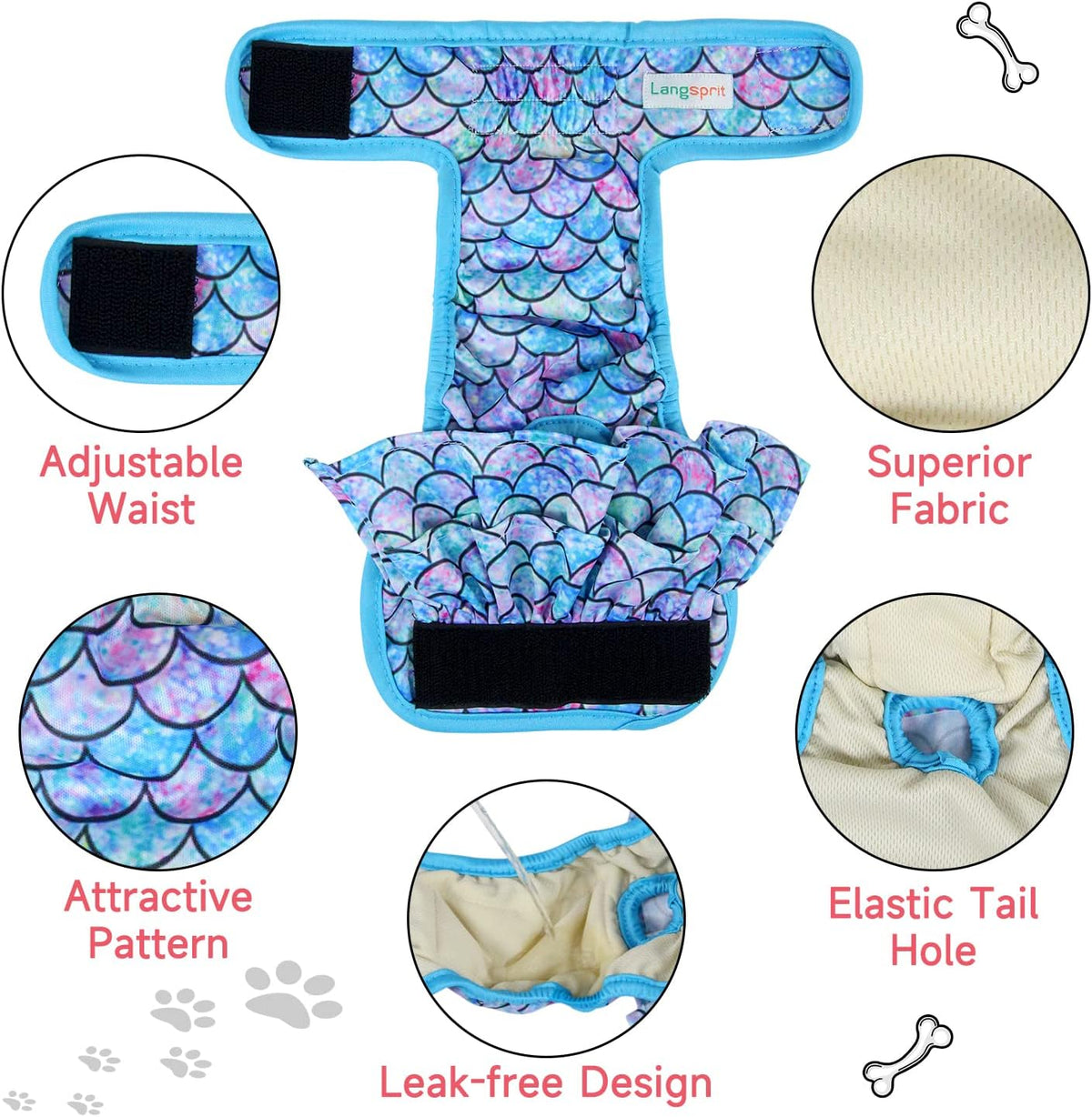 Langsprit Female Dog Diapers, Highly Absorbent, Reusable – Essentials for Dogs - image 3