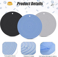 3 Pieces Silicone Pet Food Mat Feeding Mat for Dog and Cat Bowl - Blue, Gray, Black / 7.1 Inch - image 3