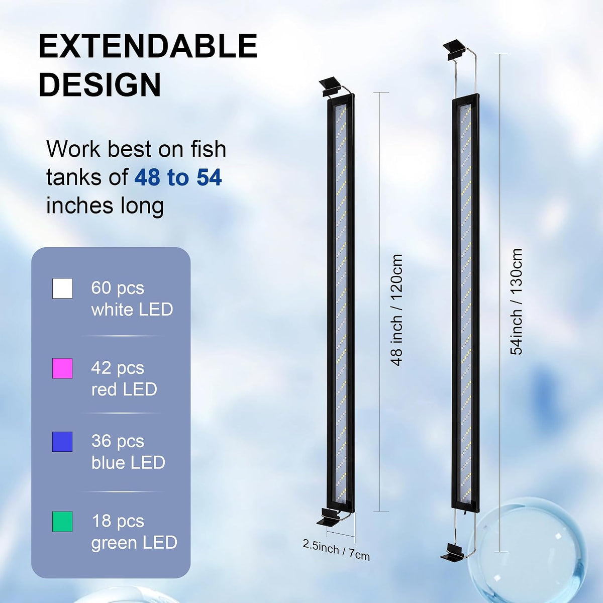 Led Aquarium Light, Full Spectrum Fish Tank Lights, Plants - 48-54 IN - image 2