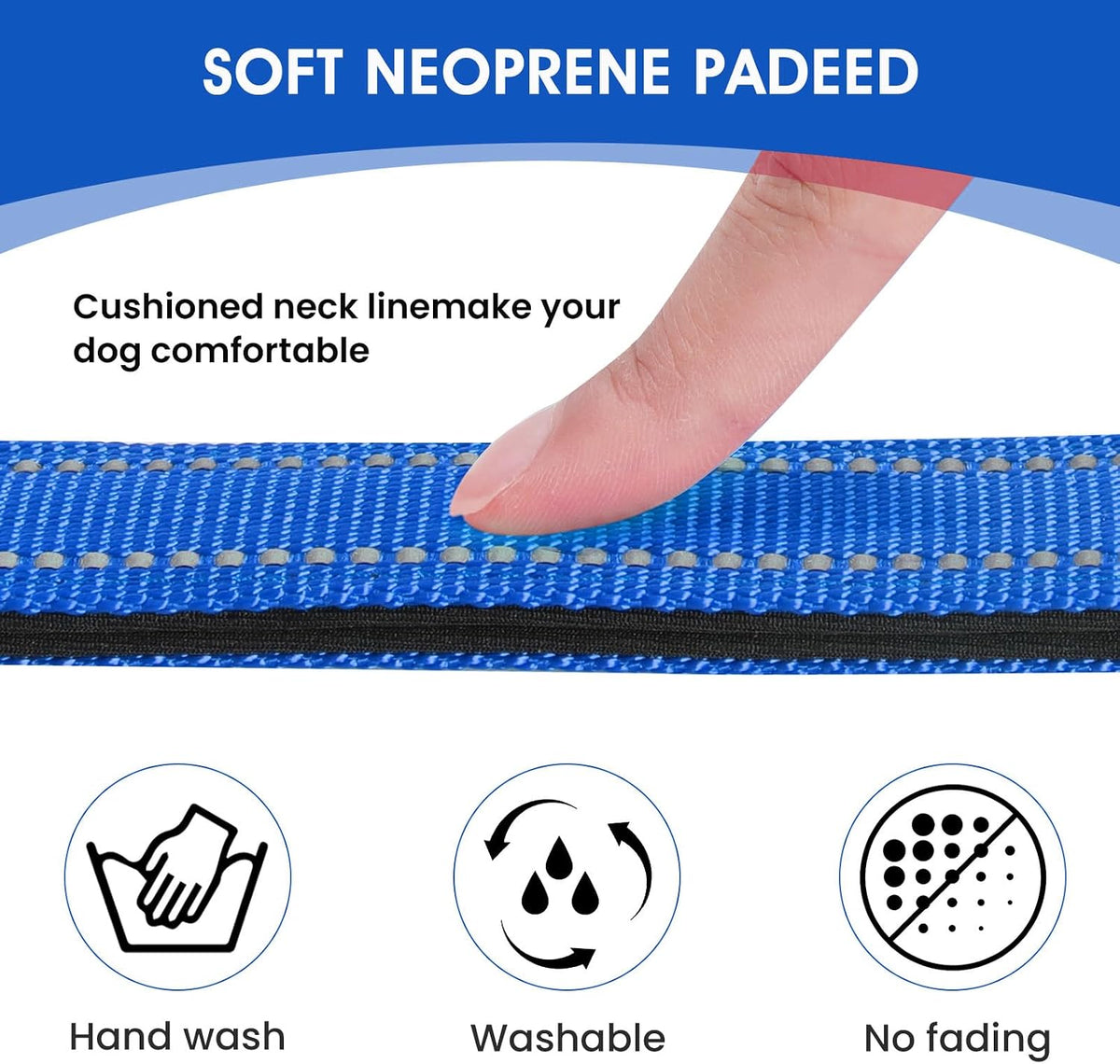 Reflective Dog Collar, Adjustable Nylon for Medium Dogs - Blue / L:width 1"neck 17.5-27" - image 3