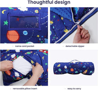 Kids Nap Mat Portable Slumber Bags with Removable Pillow and Blanket - Rocket - image 3