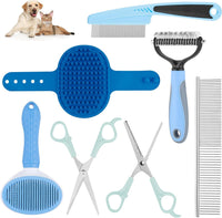 Dog Grooming Kit for Shedding, Bath Gloves - 8 PCS / Blue