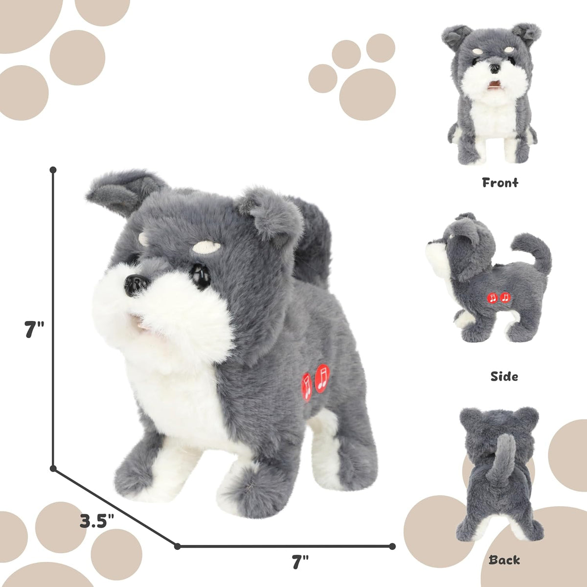 Easfan Walking Dog Toy for Kids Barking Interactive Puppy Stuffed - Grey_Dog - image 4