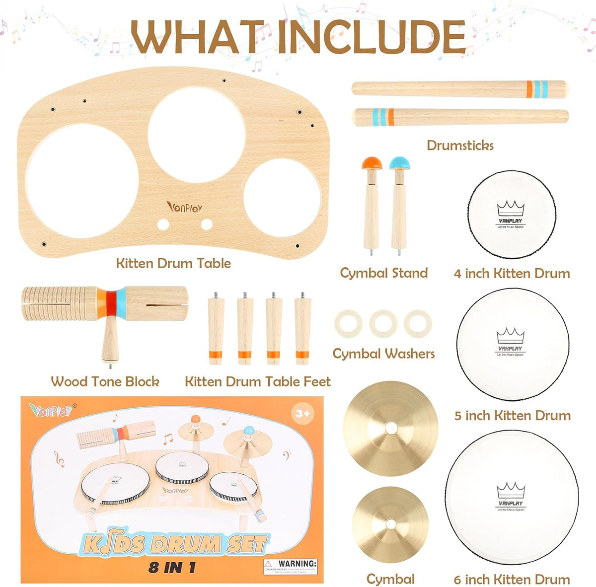 Vanplay Kids Drum Set, Montessori Toys for 2 3 Year Old Boy Girl Gifts – Fun for Kids & Family - Multi-colored - image 4