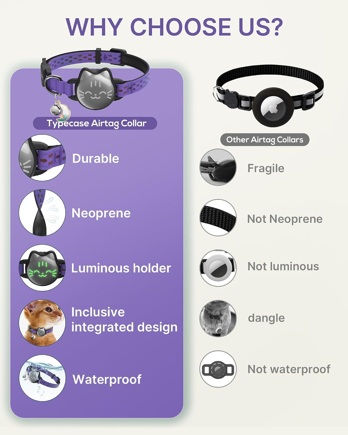 AirTag Cat Collar, Reflective Breakaway Collar - Regal Purple / Small(9-13inch) - image 3