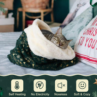 Self Heating Cat Sleeping Bag Indoor Self Warming Cat Bed Cave Heated - Christmas Style / Green - image 4
